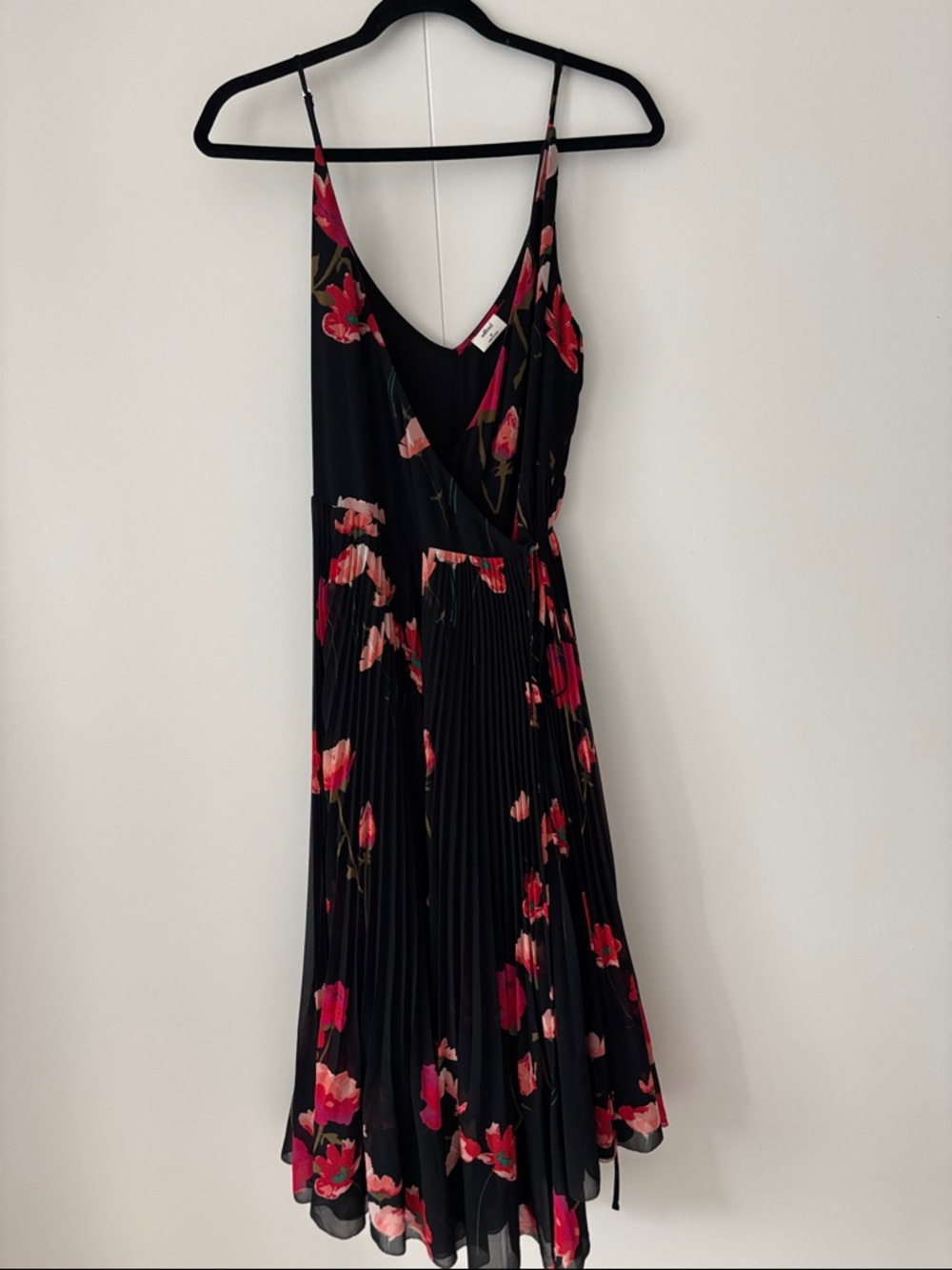 Wilfred Black Midi Dress with Pink & Red Floral Print